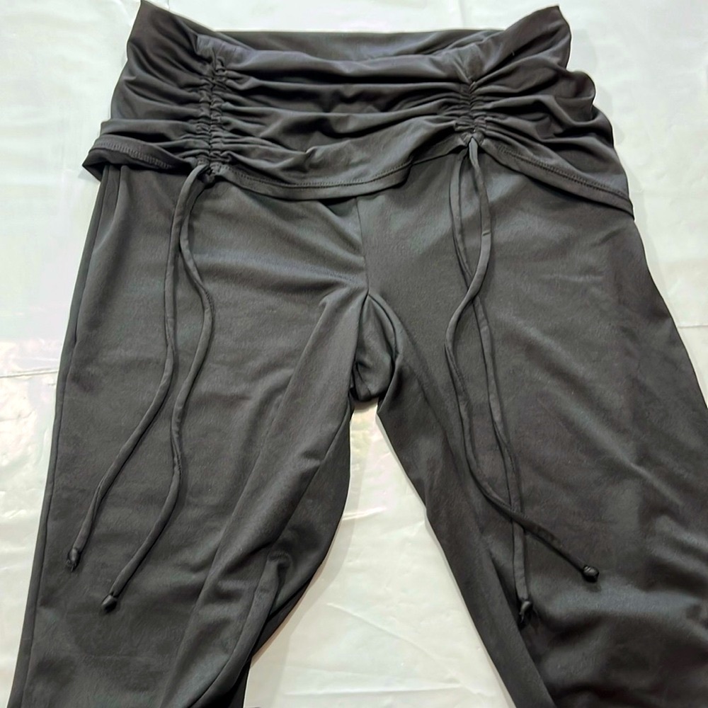 FILA black HAREM dance PANTS GYPSY PIRATE Fold Over waist Cinched FLOWY medium M